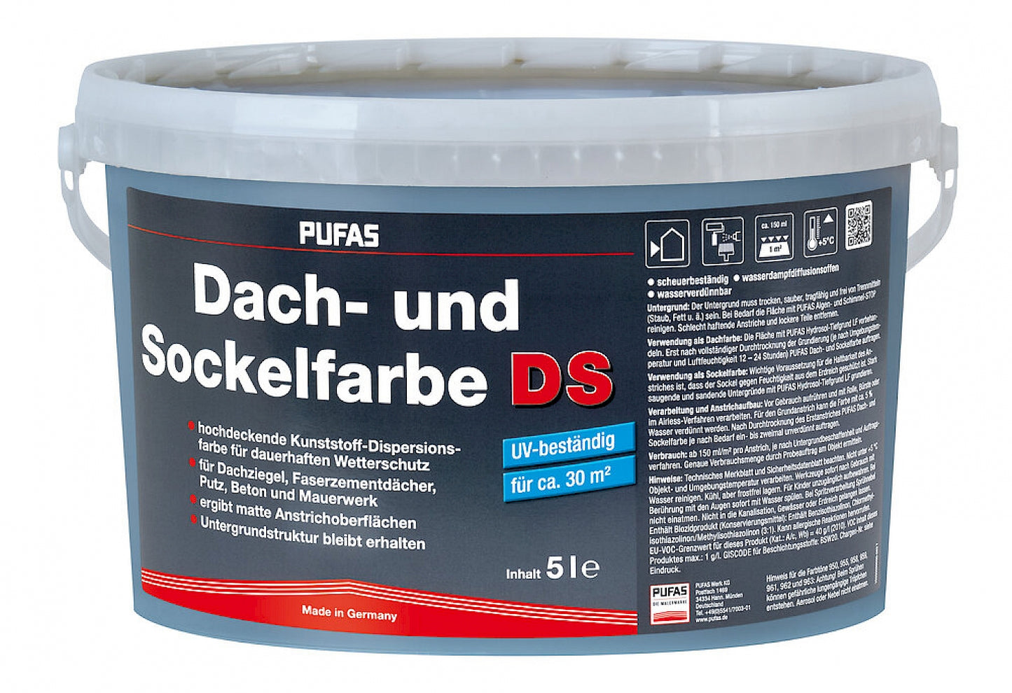 PUFAS Dach- + Sockelfarbe Anthrazit 2,5 L