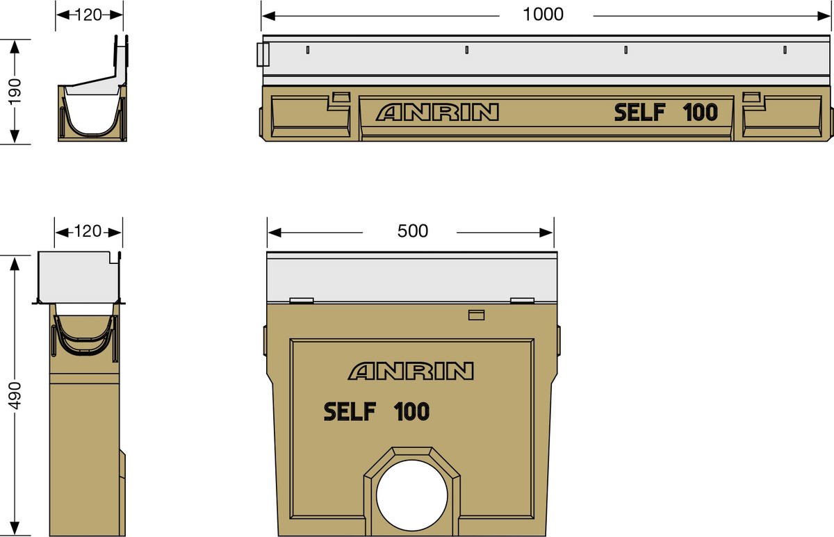Anrin Self Revisionsaufsatz mit Einlaufkasten für Schlitzrinne, 50cm